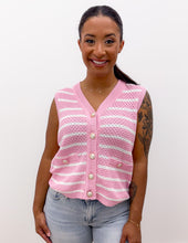 Load image into Gallery viewer, Speak To Me Striped Henley Knit Top in Pink