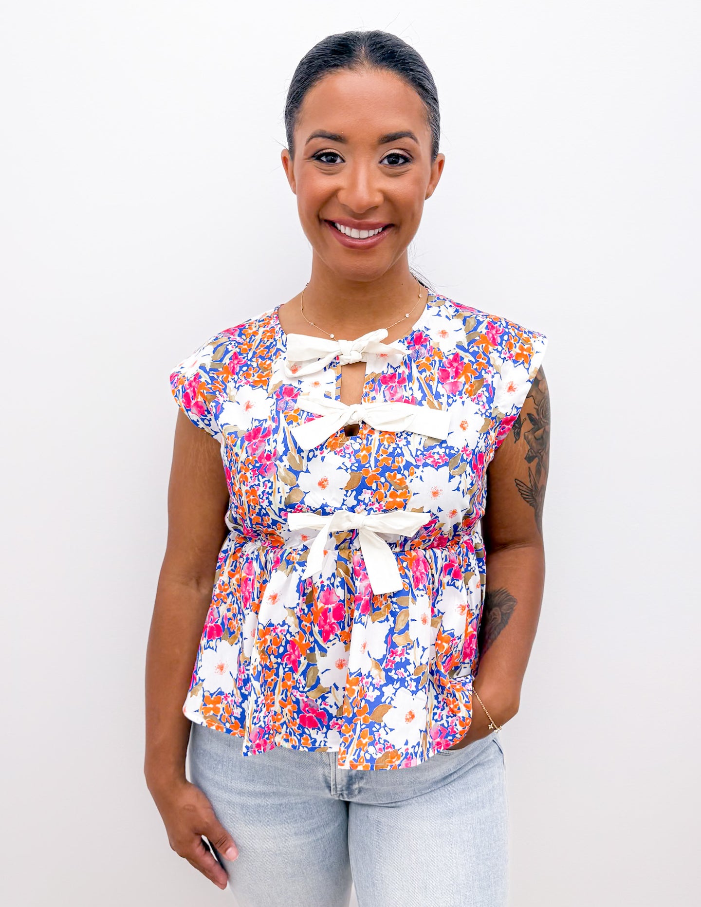 Look At Me Floral Bow Detail Blouse in Rose