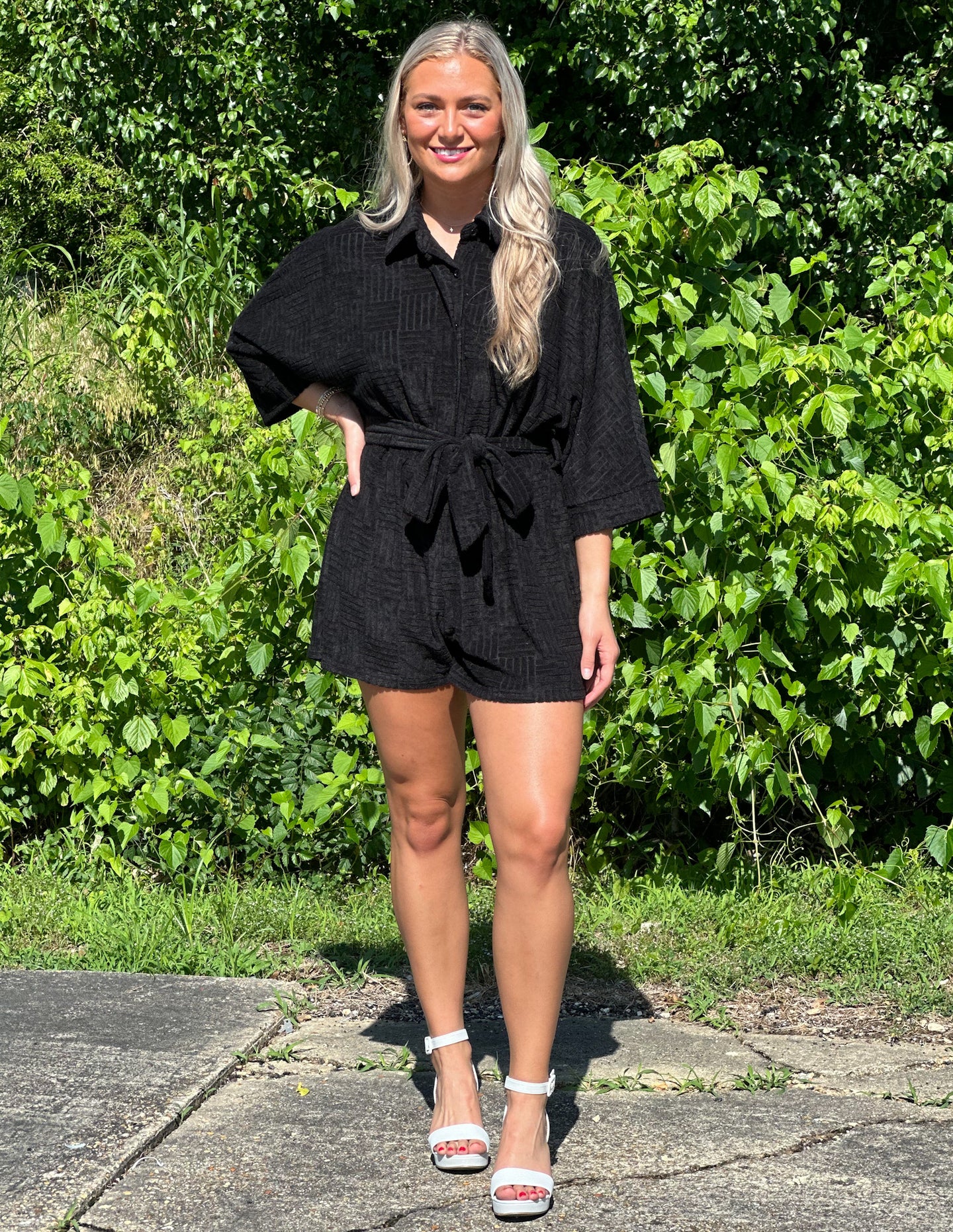 Beach Dreamin' Textured Romper Black