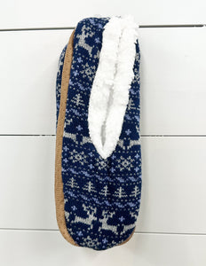 Staying Cozy Non Slip Slippers Blue Reindeer