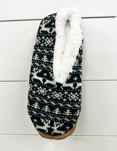 Staying Cozy Non Slip Slippers Black Reindeer