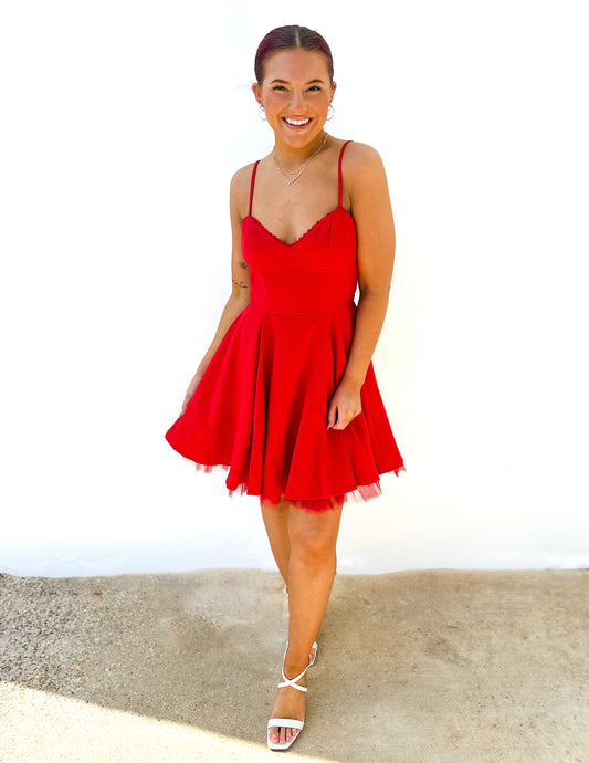 Good Girl Sleeveless Mini Dress in Red
