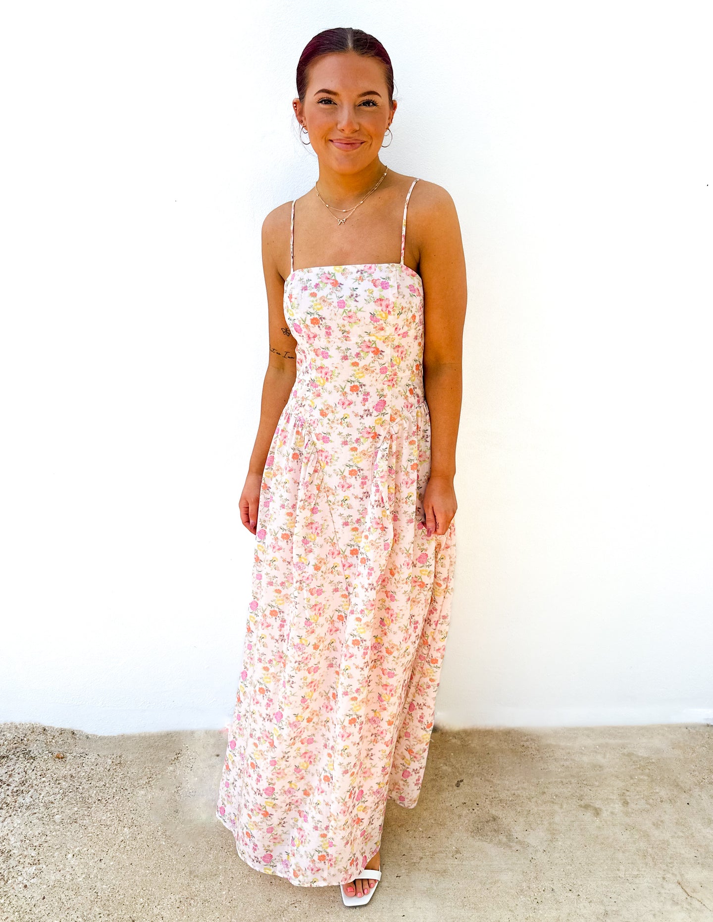 Sun On My Face Floral Flowy Maxi Dress in Pink