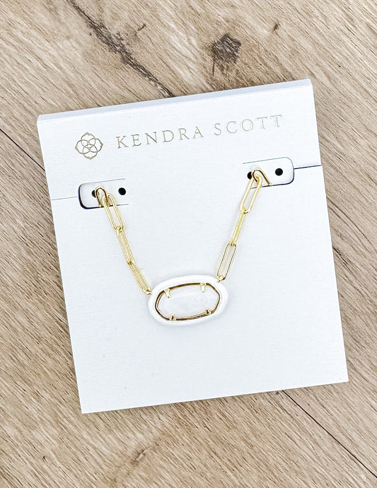 Kendra Scott Elisa Enml Frame Prclp Necklace in Gold/White MOP