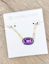 Load image into Gallery viewer, Kendra Scott Elisa Enml Frame Prclp Necklace in Gold/Purple MOP