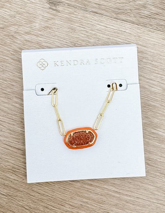 Kendra Scott Elisa Enml Frame Prclp Necklace in Gold/Orange Goldstone