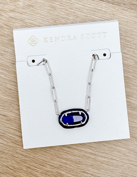 Kendra Scott Elisa Enml Frame Prclp Necklace in Silver/Navy MOP