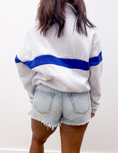 Load image into Gallery viewer, Never Getting Over Half Zip Collar Sweatshirt in Grey/Blue