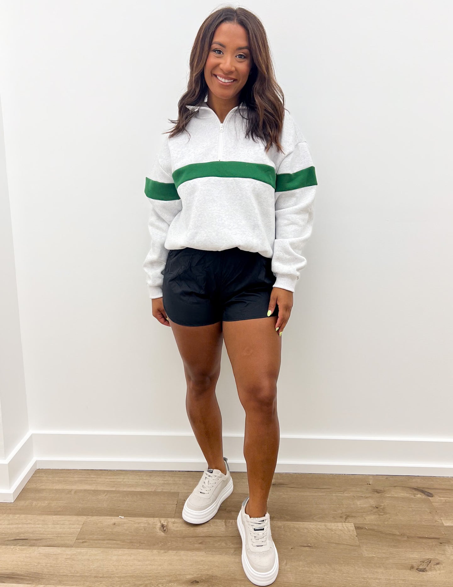 Never Getting Over Half Zip Collar Sweatshirt in Grey/Green