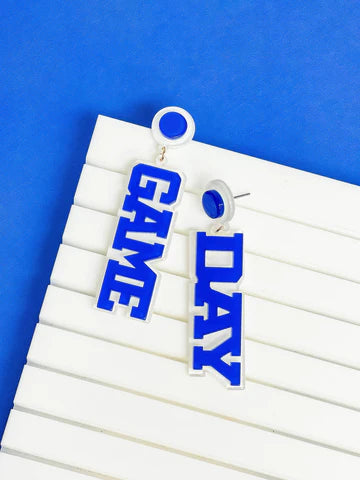 Game Day Statement Dangle Earrings White & Blue