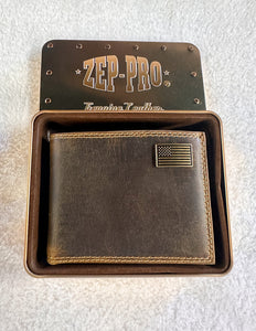 Vintage Tan Brass USA Flag Bifold Passcase Wallet