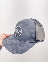 Load image into Gallery viewer, Vineyard Vines Camo Whale Dot Trucker Hat in Gray Harbor