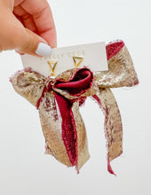 Load image into Gallery viewer, Hand Tied Ribbon Bow Earrings - Maroon/Gold