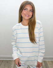 Load image into Gallery viewer, Ocean Drive- Cloud Cropped LS Tee in Bright Ivory/Tropical Stripes