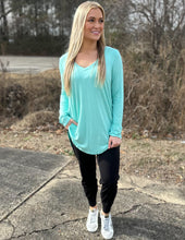 Load image into Gallery viewer, Show Me Everyday V-Neck Long Sleeve Top Mint