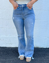 Load image into Gallery viewer, All Night Long High Rise Distressed Flare Jeans