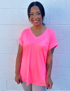 Less of You V-Neck Top Neon Pink