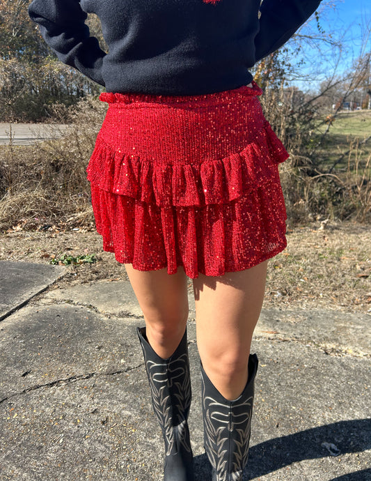 Sparkles Everywhere Sequin Skort Red