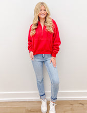 Load image into Gallery viewer, Loving How I Am Living Basic Fleece Half Zip Hoodie in Red