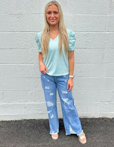 Taking it Slow Relaxed Fit Top Lt Blue