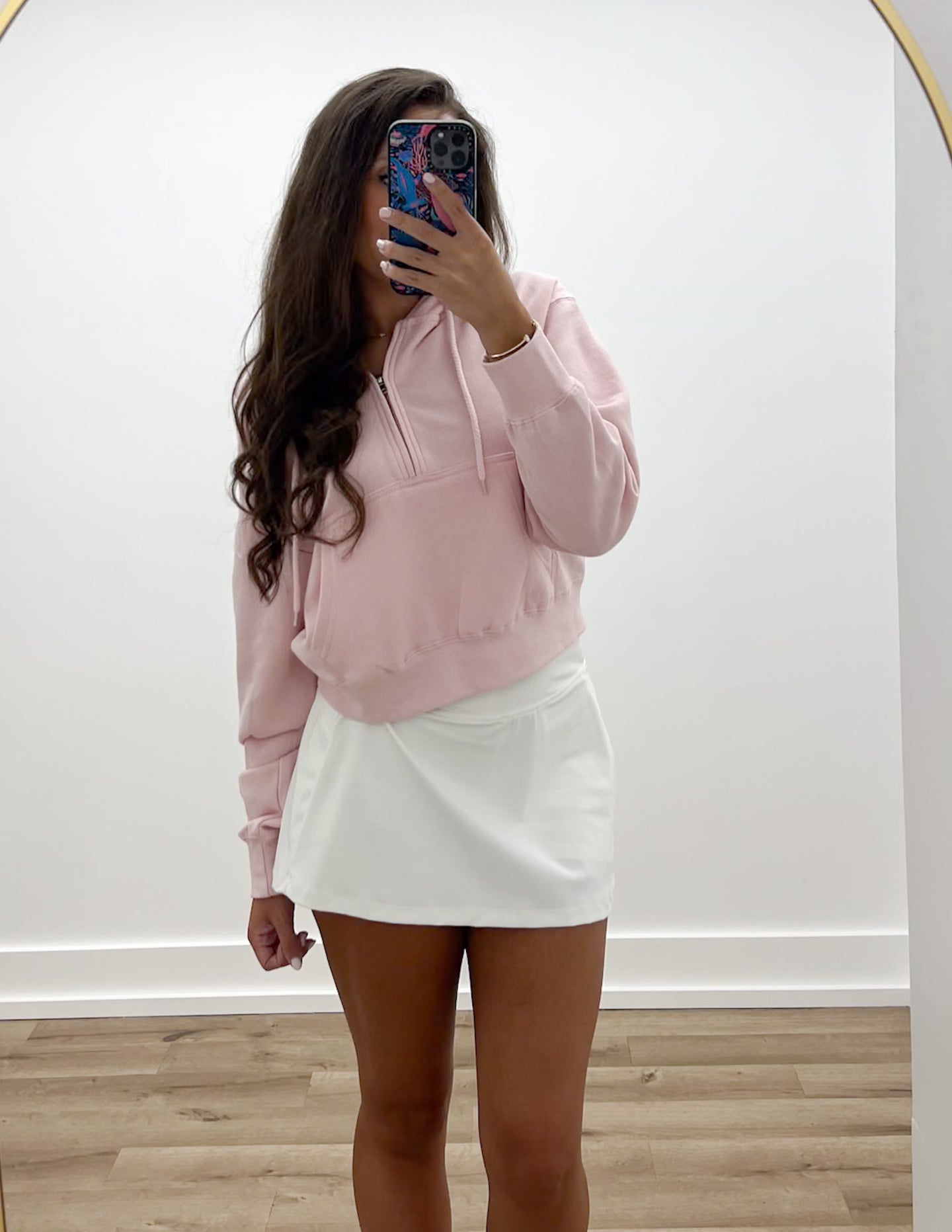 Loving How I Am Living Basic Fleece Half Zip Hoodie in Baby Pink