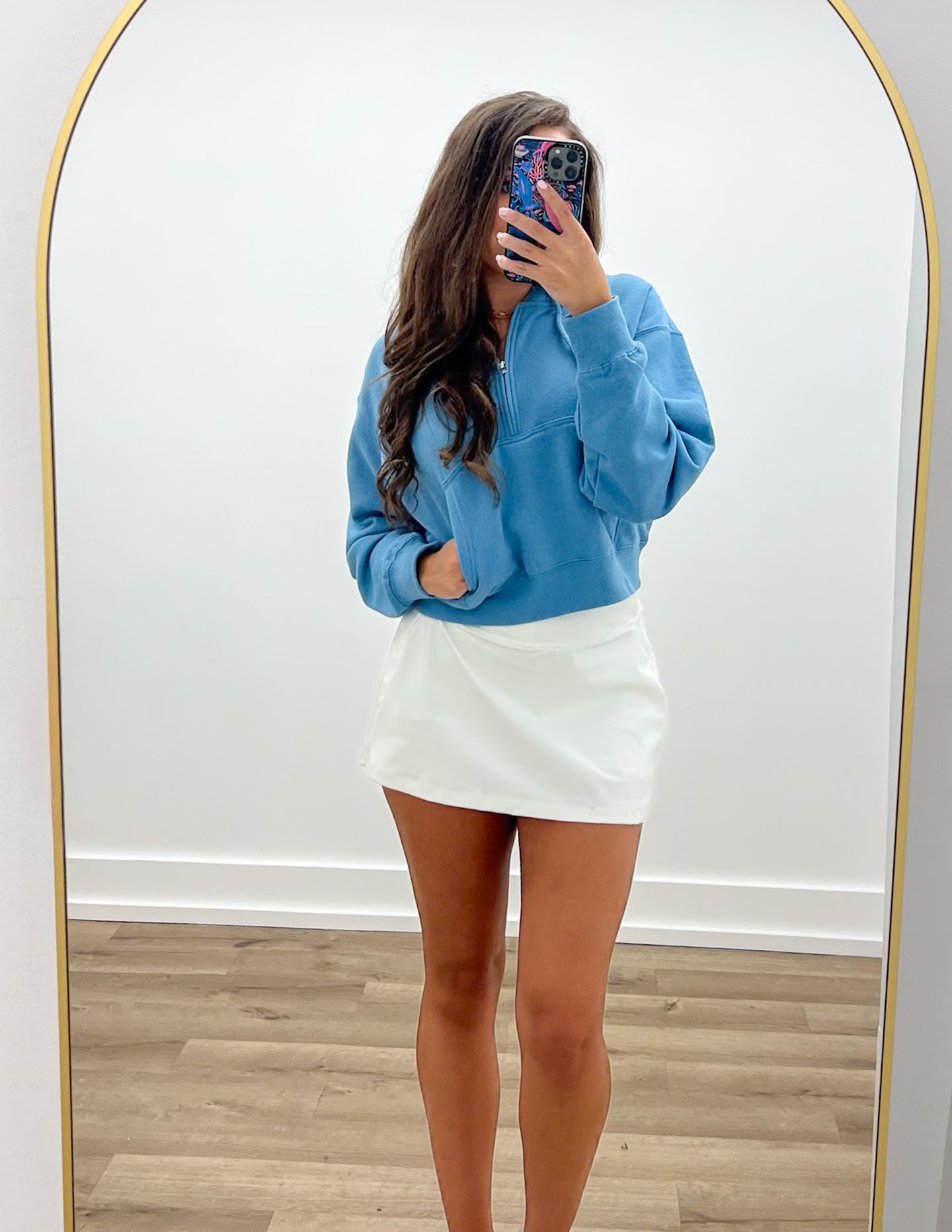 Loving How I Am Living Basic Fleece Half Zip Hoodie in Steel Blue