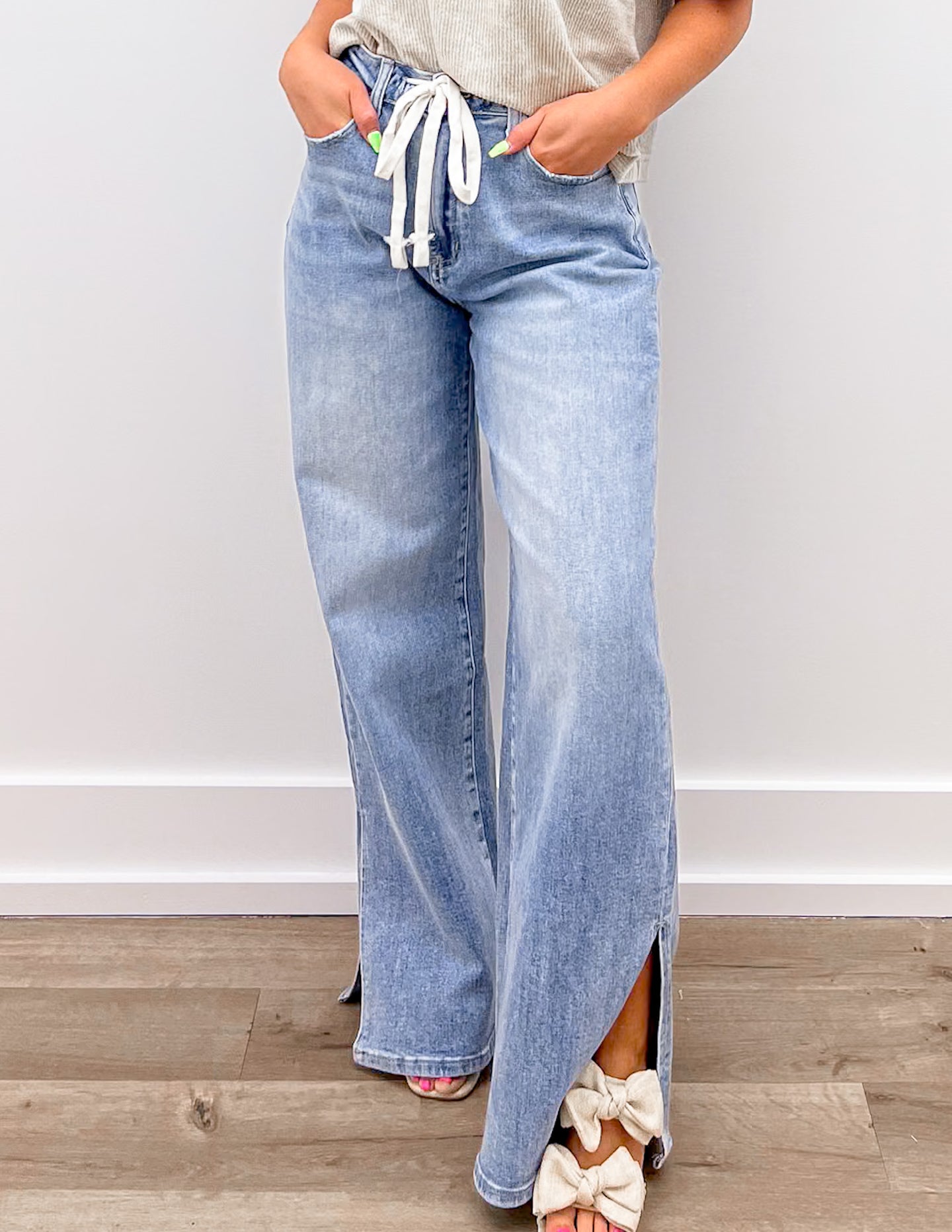 Take My Hand Waist Strap Side Slit Jeans