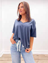 Load image into Gallery viewer, Never Looking Back V-Neck SS Knit Top in Navy
