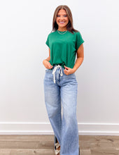 Load image into Gallery viewer, That&#39;s Crazy Round Neck Folded SS Top in Dark Green