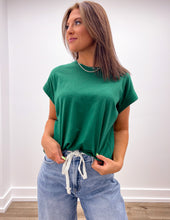 Load image into Gallery viewer, That&#39;s Crazy Round Neck Folded SS Top in Dark Green