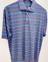 Load image into Gallery viewer, Southern Marsh Gridiron Stripe Performance Polo in Navy &amp; Red