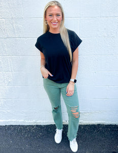 Every Little Step Distressed Jeans Olive