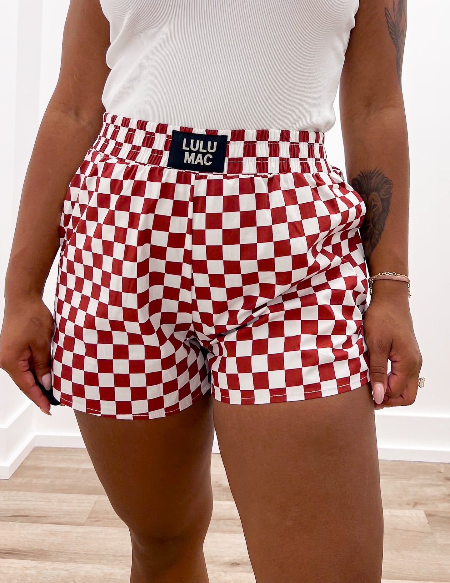 Lulu Mac BXCK Boxer Shorts in Maroon/White
