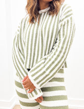Load image into Gallery viewer, Take Me Home Striped Round Neck Sweater in Ivory/Olive