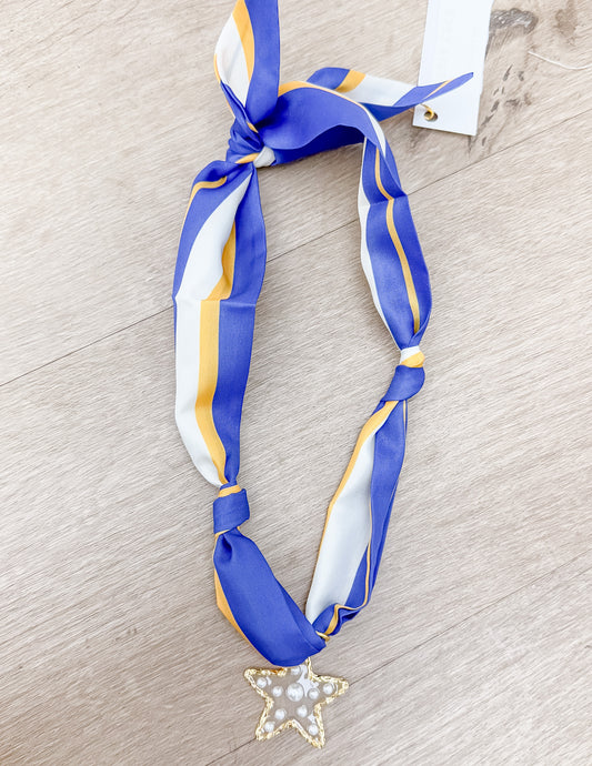Starry Night Trendy Scarf Necklace in Blue And Gold-Star