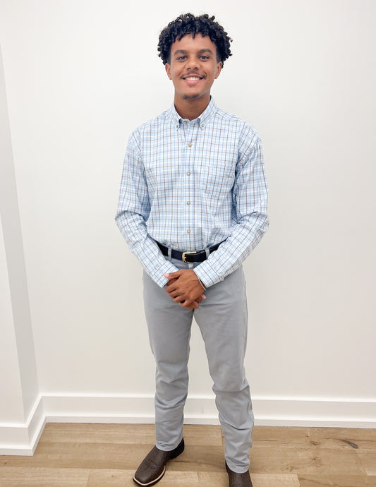 Coastal Cotton Twill Sport Shirt in Bay Blue