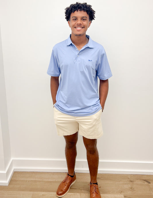 Coastal Cotton Medium Blue Stripe Polo