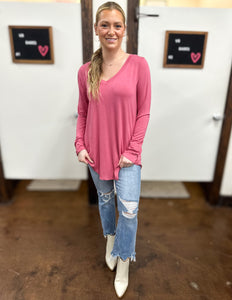 Show Me Everyday V-Neck Long Sleeve Top Dusty Rose