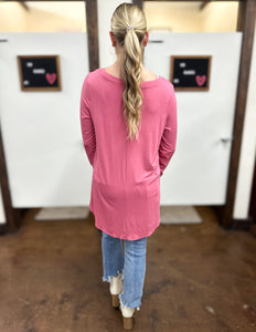 Show Me Everyday V-Neck Long Sleeve Top Dusty Rose