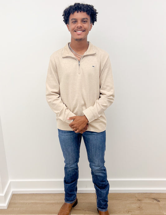 Vineyard Vines Saltwater Quarter Zip in Officer Khaki