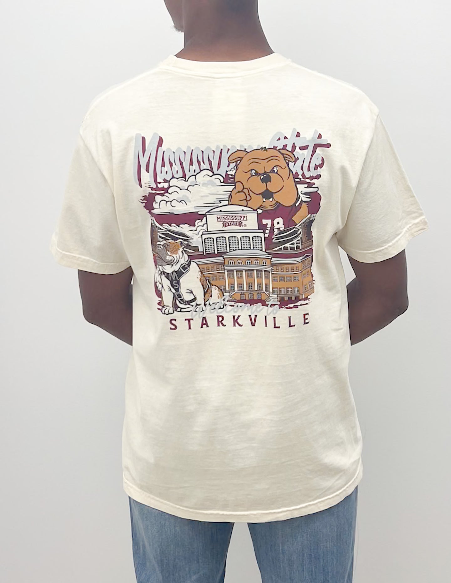 Mississippi State Hand Drawn Campus SS Tee in Ivory