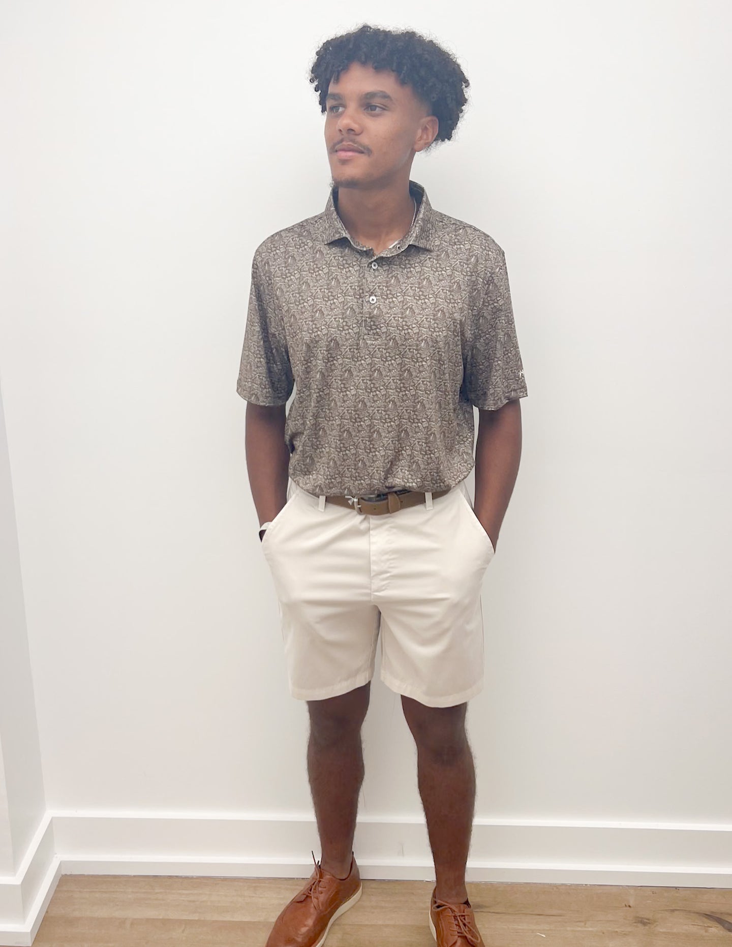 Southern Point Co. Pattern Performance Polo in Gunstock