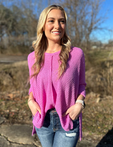 You Caught My Eyes 3/4 Sleeve Sweater Bright Mauve