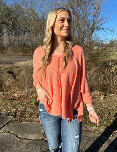 You Caught My Eyes 3/4 Sleeve Sweater Coral