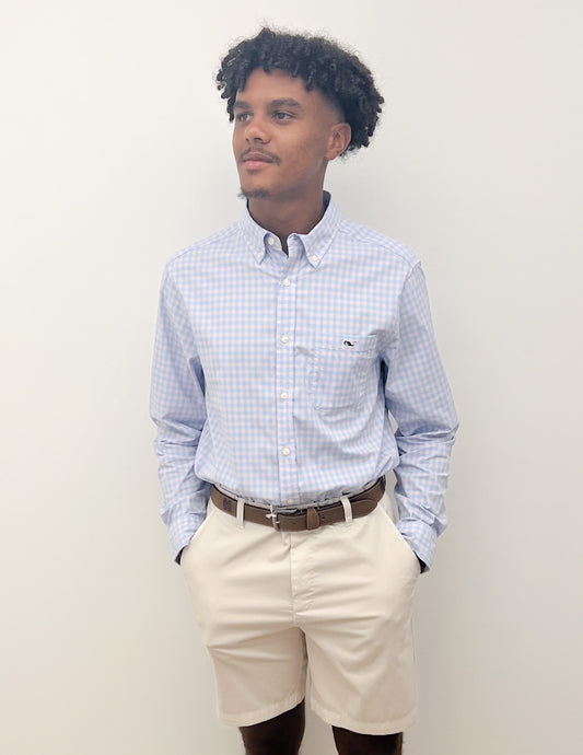 Vineyard Vines Topsail Gingham Performance Shirt in Summer Mauve