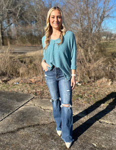 You Caught My Eyes 3/4 Sleeve Sweater Dusty Teal