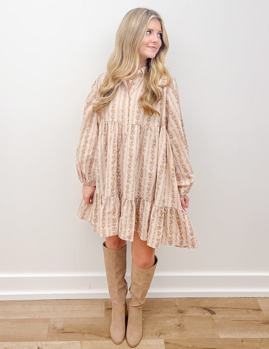 Sweet Dreams Floral Print Half Button Shirt Dress