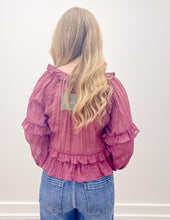 Load image into Gallery viewer, Running For You Scoop Neck Ruffle Blouse in Dark Rose