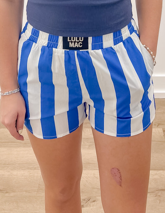 Lulu Mac Black Darby Boxer Shorts in Royal Blue