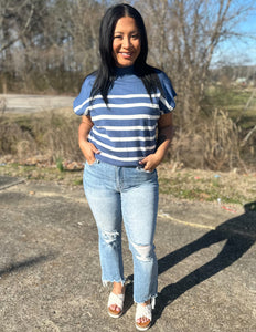 Keep On Giving Striped Top Denim